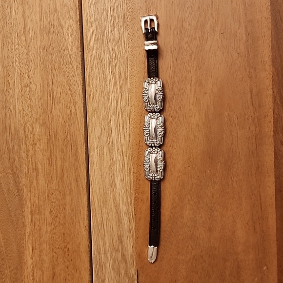 Bracelet: silver plates with leather bracelet - Picture 1 of 8